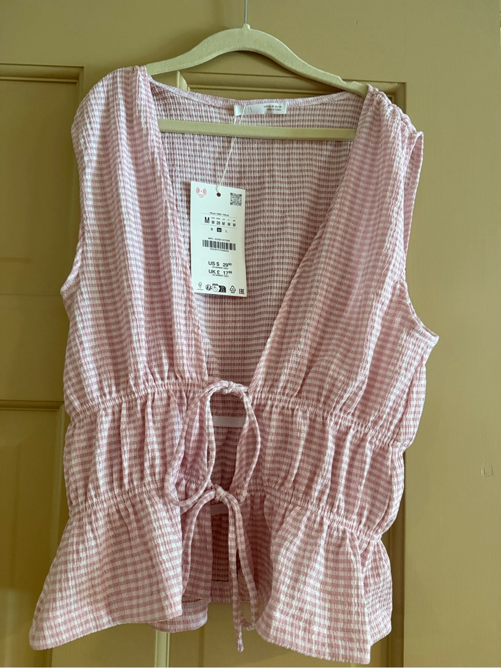 Zara Pink Gingham Tie-Front Camisole